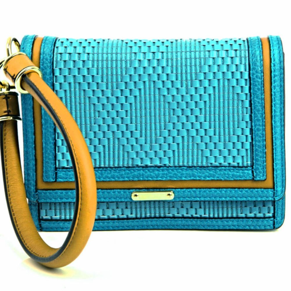 Burberry Prorsum Kingfisher Woven Leather Wristlet Clutch Bag